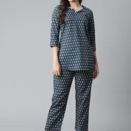 Divena Navy Blue Printed Cotton Top & Pant Set-picture-12