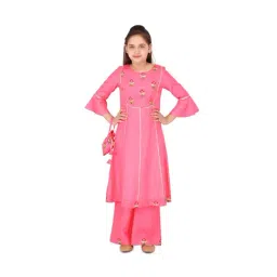 Cutecumber Kids Pink Embellished Kurta, Sharara with Bag-image-96