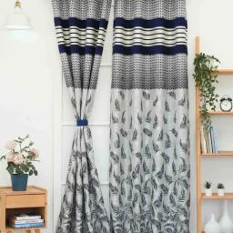 Ariana Tree Navy Printed Polyester 7 ft Door Curtain-image-24
