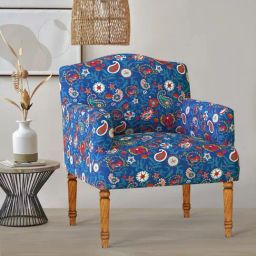 Chumbak Nawaab Paisley Blue Wood Arm Chair-image-15