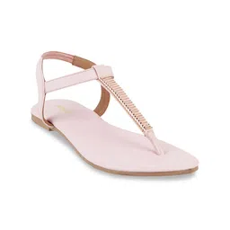Mochi Women Pink Solid T-Strap Flats-22