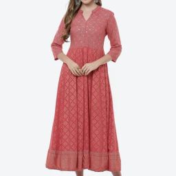 Rangriti Fuchsia Pink Printed Maxi Dress-image-81