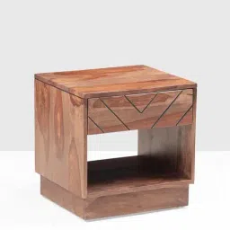 Fabindia Home Brown Sheesham Wood Textured Bedside Table with Drawer-image-72