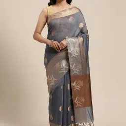 Banarasi Silk Works Grey Cotton Woven Saree With Unstitched Blouse-picture-20