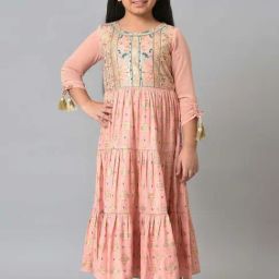 Aurelia Kids Peach Printed Dress-image-20