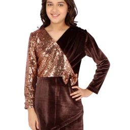 Cutecumber Kids Brown Embellished Shift Dress-image-79
