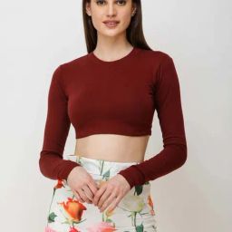 Cation Maroon Full Sleeves Crop Top-image-70