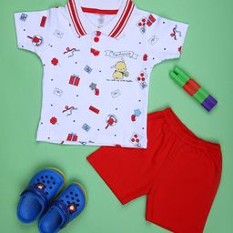 V-Mart Infant Boys Printed Polo Collar T-shirt With Shorts-picture-8