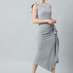 Athena Women Grey Solid Fit and Flare Dress-picture-2