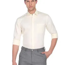 Arrow Light Yellow Slim Fit Self Design Cotton Shirt-picture-3
