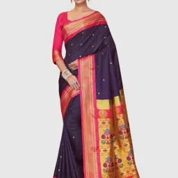 Varkala Silk Sarees Blue & Pink Woven Saree With Unstitched Blouse-picture-5