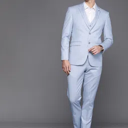 Louis Philippe Solid Slim-Fit Single Breasted Formal Blazer And Trousers With Waistcoat-image-48