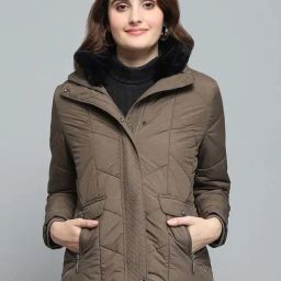 Monte Carlo Women's Brown Self Design Collar Neck Full Sleeve Jacket-image-9