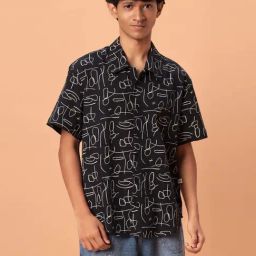 TeenTrums Kids Black Cotton Printed Shirt-image-121