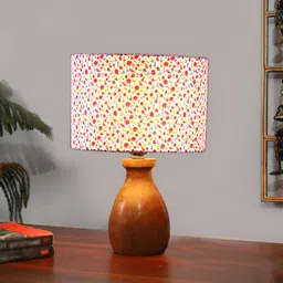 Aura White & Red Printed Wooden Cylindrical Shaped Table Lamp-18