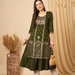 Globus Green Printed Kurta-image-56