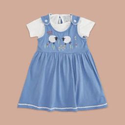 Pantaloons Baby Blue & White Cotton Embroidered Dress Set-image-41