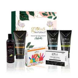 Globus Naturals Pre & Post Holi Ritual Ayurvedic Charcoal skin care Gift Box, Set of 5-12