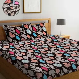 Klotthe Multicolor 300 TC Wool Double Elastic Bedsheet with 2 Pillow Covers-picture-16