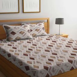 Klotthe Brown 400 TC Cotton Double Elastic Bedsheet with 2 Pillow Covers-image-30