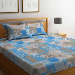 Klotthe Blue & Grey 400 TC Cotton Double Elastic Bedsheet with 2 Pillow Covers-image-17