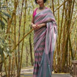 Suta Pink Striped Saree-image-84