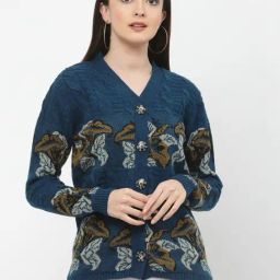 Kalt Teal Printed Cardigan-image-52