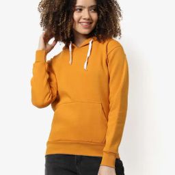 Campus Sutra Yellow Cotton Regular Fit Hoodie-image-3