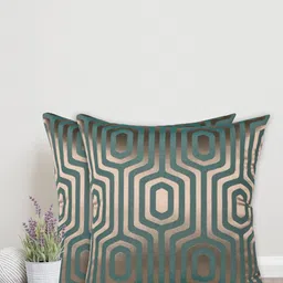 Home Green & Gold-Toned Set of 2 Geometric Cotton Square Cushion Covers-image-22