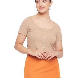 MADAME Beige Cotton Regular Fit Crop Top-image-74
