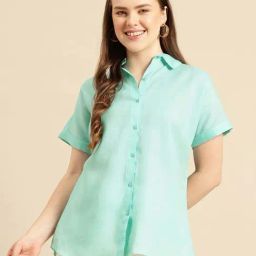 Qurvii Turquoise Casual Shirt-image-3