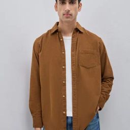WES Casuals by Westside Tan Relaxed-Fit Corduroy Cotton Shirt-picture-22