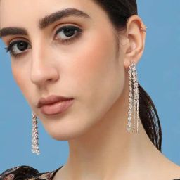 Sohi Silver Plated Designer Stone Party Dangler Earrings-6