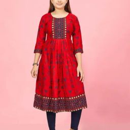 Aarika Kids Red & Navy Cotton Printed Kurti-image-65