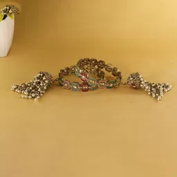 NMII Set Of 2 Gold-Plated Artificial Stone-Studded & Beaded Latkan Bangles image 3