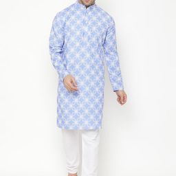 Hangup Men Blue Floral Printed Kurta with Pyjamas-17