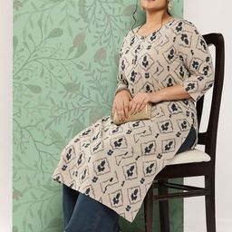 Yufta Plus Size Ethnic Motifs Printed Regular Pure Cotton Kurta with Palazzos-17