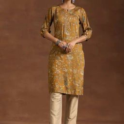 Libas Mustard Silk Printed Straight Kurta-38