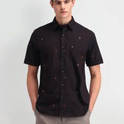 Arrow Sport Dark Brown Cotton Regular Fit Printed Shirt-image-74