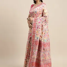 AYKA CLOTHINGS Cream Cotton Woven Saree With Unstitched Blouse-image-12