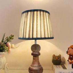 Homesake Beige & Brown Wood Chess Rustic Wood Bedside Ribbed Table Lamp-8