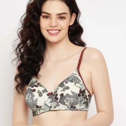 Clovia Beige Floral Print T-Shirt Bra-image-46