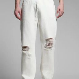 Jack & Jones White Cotton Loose Fit Distressed Jeans-image-53