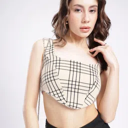 Stylecast X Hersheinbox Checked Square Neck Tie-Ups Crop Top-image-59