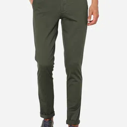 JADE BLUE Men Olive Green Slim Fit Regular Trousers-image-37