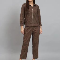 Newd Khaki Cotton Blend Printed Co-Ord Set-5