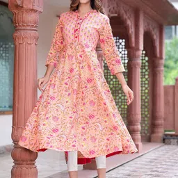 IKRASS Women Cotton Floral Printed Anarkali Kurta-image-84