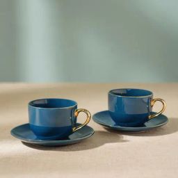 Pure Home and Living Blue Porcelain Textured Tea Cups and Saucer-picture-32