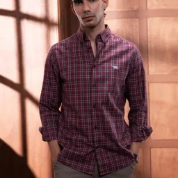 Andamen Burgundy Cotton Checked Regular Fit Shirt-picture-41
