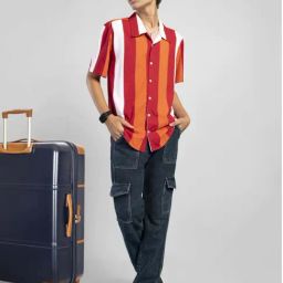 TeenTrums Kids Red & White Cotton Striped Shirt-image-101